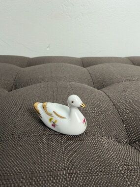 Limoges Castel Porcelain Swan Figurine Hand Painted Gold Floral France